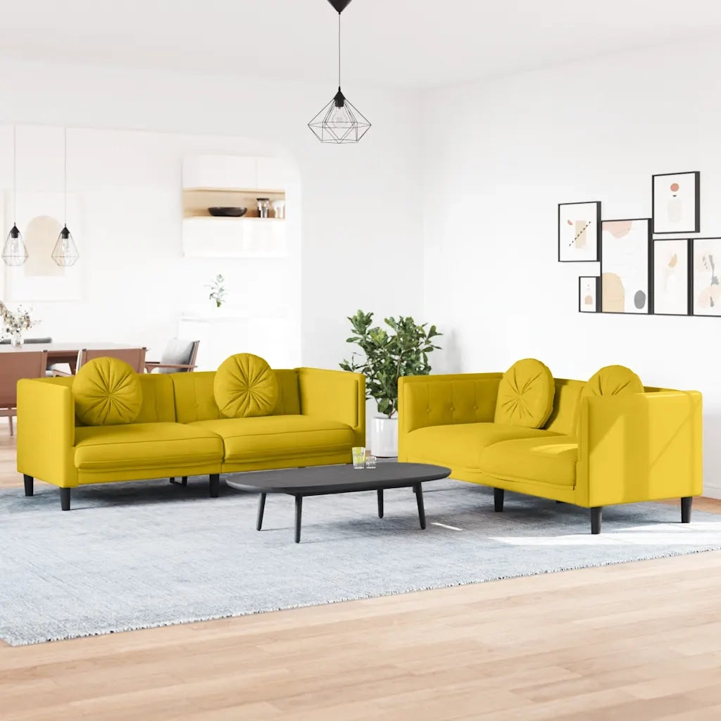 Set di Divani 2 pz con Cuscini Giallo in Velluto