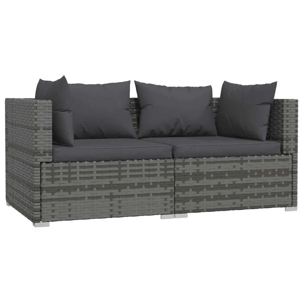Divano a 2 Posti con Cuscini in Polyrattan Grigio 317509