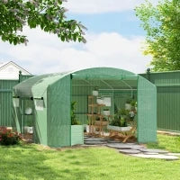 Tunnel di Coltivazione 4x3x2 m con 6 Finestre 3 Porte Avvolgibili Copertura in PE e Struttura in Acciaio Zincato Verde
