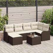 Set Divano da Giardino con cuscino 7 pcs Marrone Poly Rattan