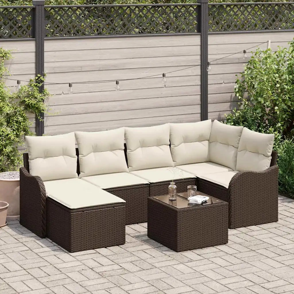 Set Divano da Giardino con cuscino 7 pcs Marrone Poly Rattan