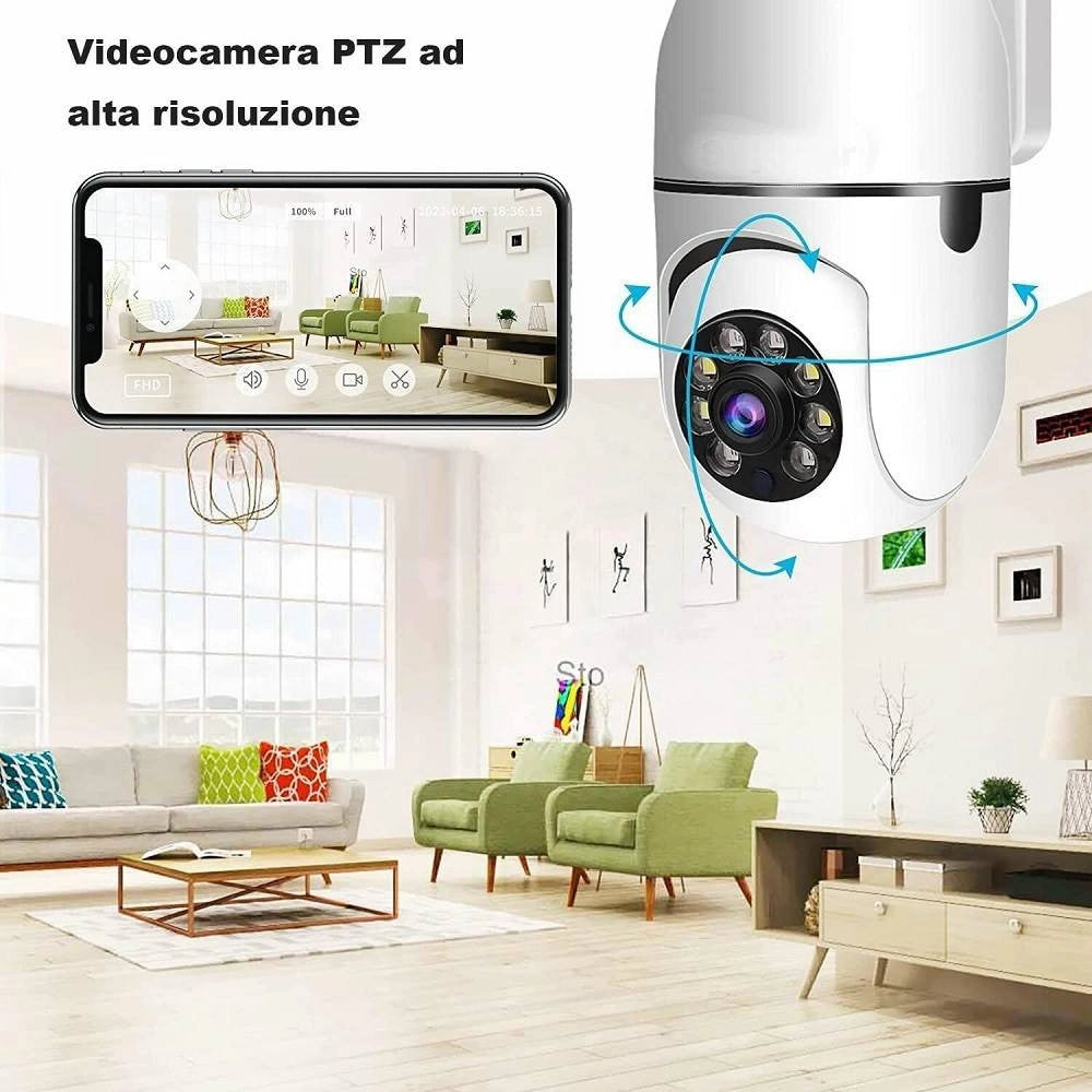 Trade Shop - Telecamera Wireless Con Spina 360° Rilevamento Movimento Tracciamento Automatico -