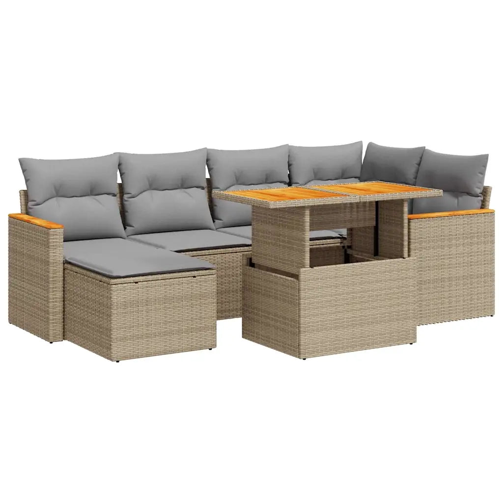 Set Divani da Giardino 7 pz con Cuscini Beige Polyrattan Acacia 3327510