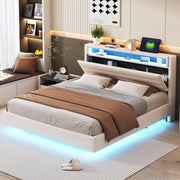 Letto matrimoniale – 160x200 cm – USB LED testiera reversibile – lino beige