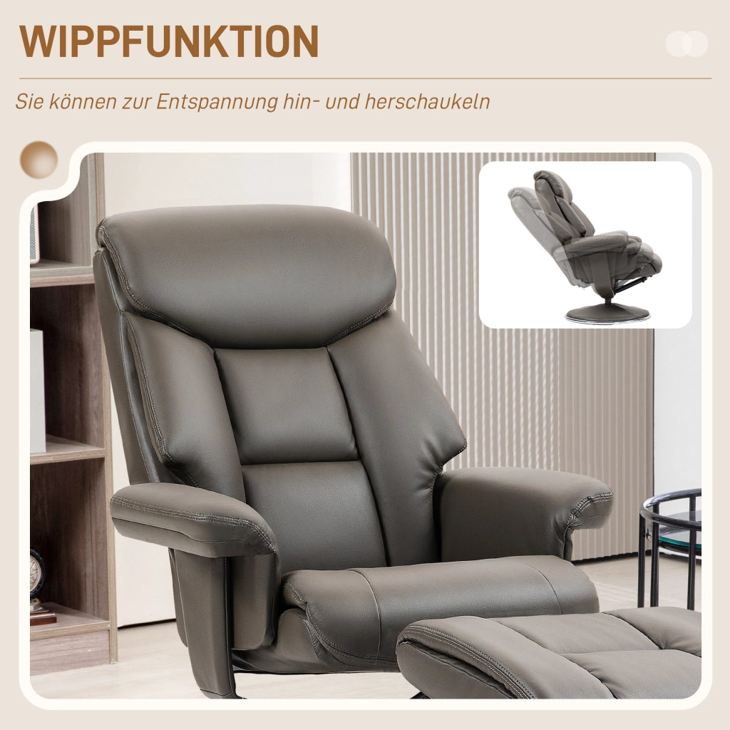 Poltrona Relax con Poggiapiedi e Schienale Regolabile ¨C Minimal ¨C Pelle Grigio