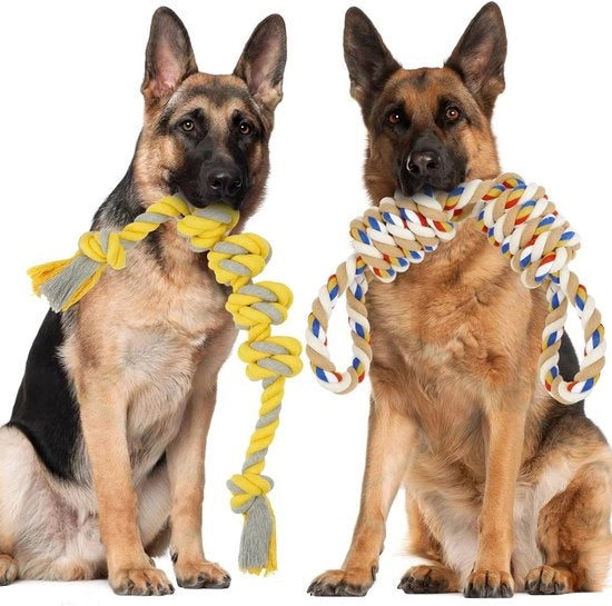 Giocattolo per cani inamovibile grande corda per cani, 55 cm + 57 cm corda per cani con nodi di cotone, giocattolo per mordere corda per cani e giocattolo per tirare corda per cani per cani grandi e medi.