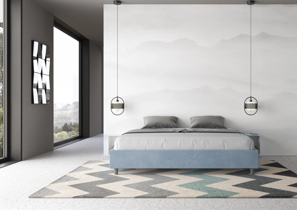 BS COM Letto matrimoniale king size con rete imbottito 190x200 microfibra azzurro