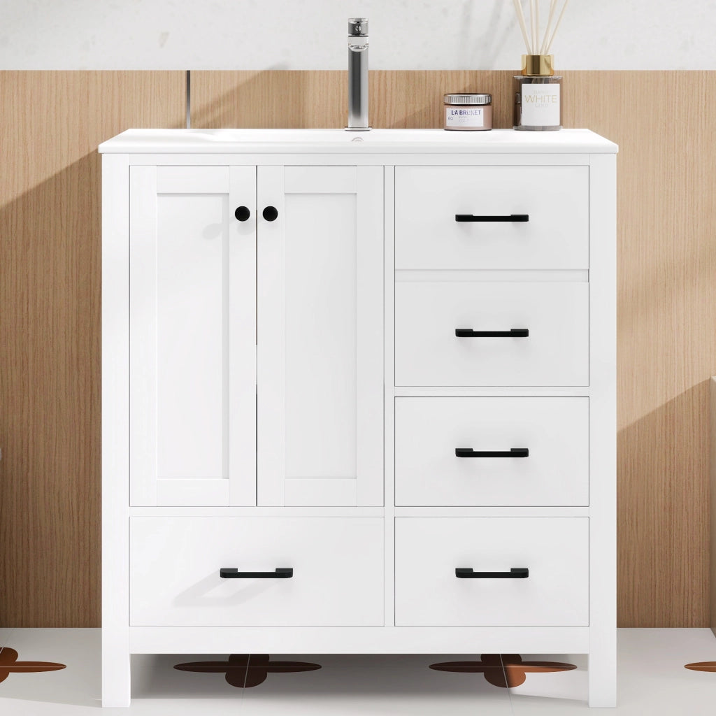 MOBILE BAGNO freestanding 76x46x82 cm in MDF e Ceramica Bianco