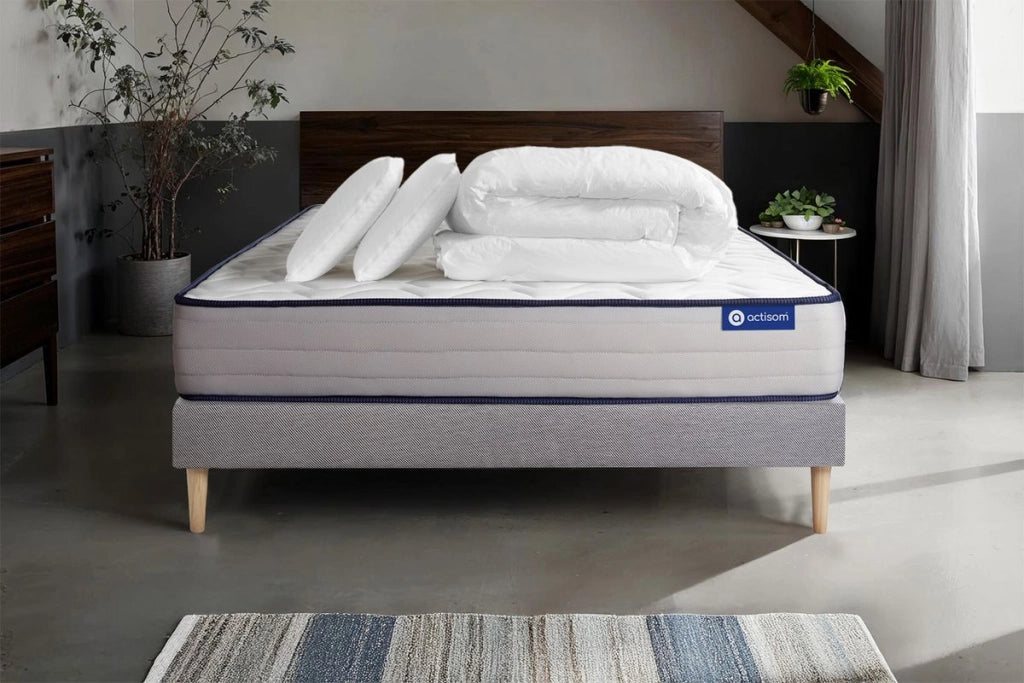 Pacchetto letto completo - Materasso 200x200cm + Box spring con doghe (kit) + 2 cuscini + Piumino - Actimemo Form