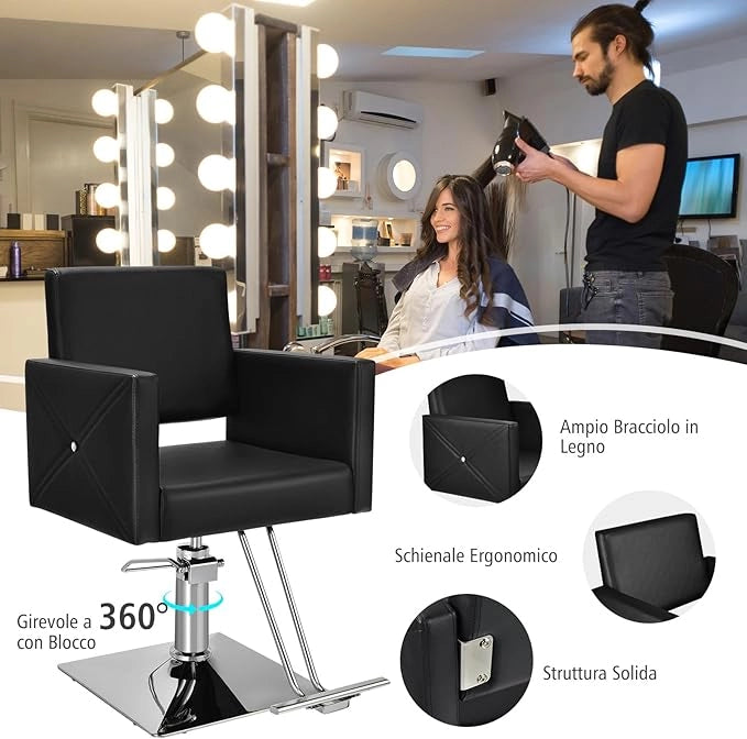 Poltrona da Barbiere con Altezza Regolabile, Sedia da Barbiere Girevole a 360°, con Pompa Idraulica Pesante, Capacità di Carico 150 kg
