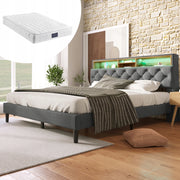 Letto imbottito 140x200 grigio con LED (con materasso) - Xylo