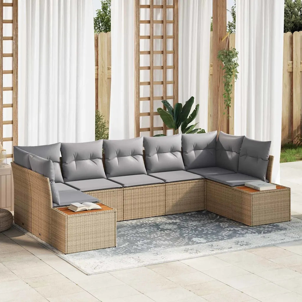 Set Divano da Giardino con cuscino 7 pcs Beige polyrattan