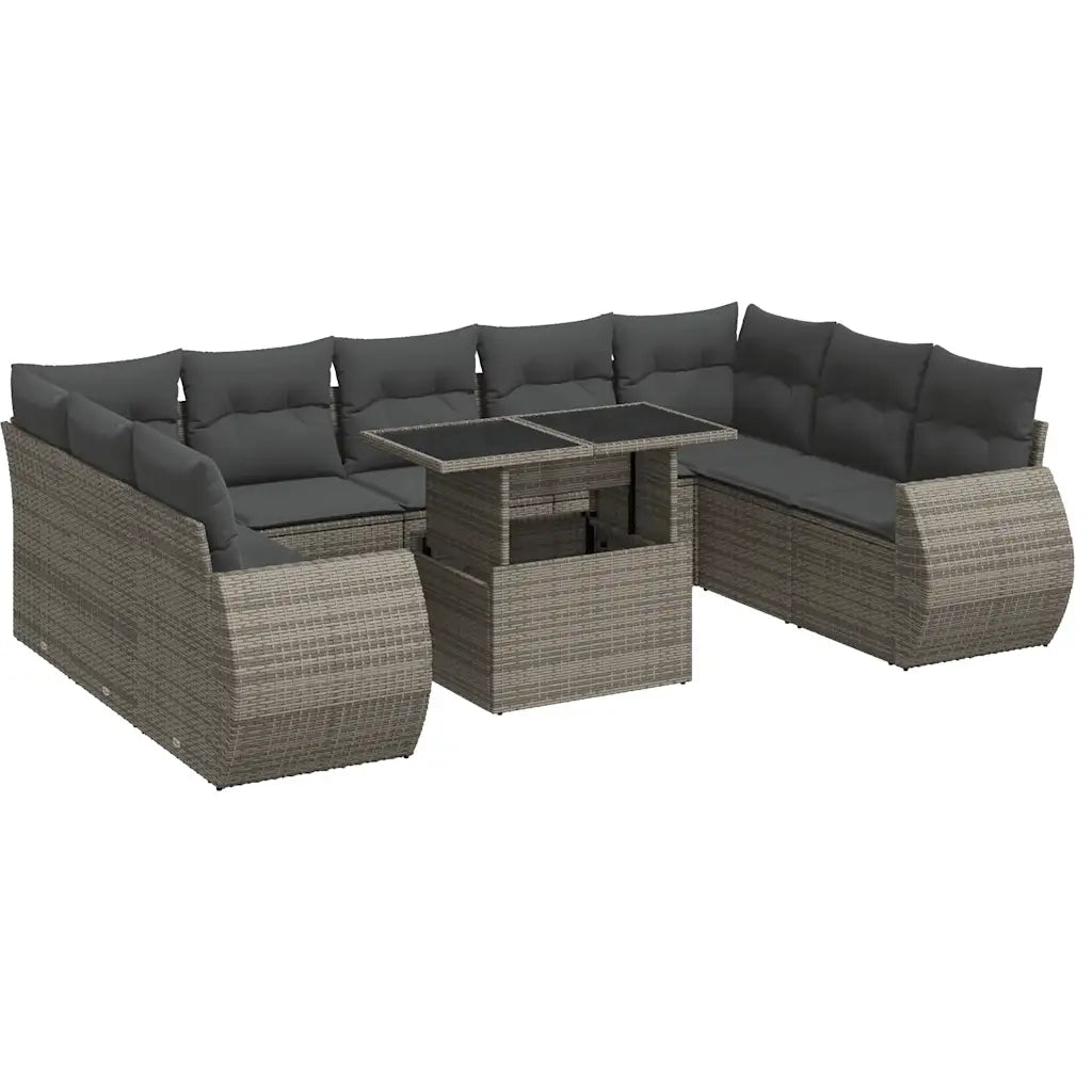Set Divano da Giardino 10 pz con Cuscini Grigio in Polyrattan 3326701