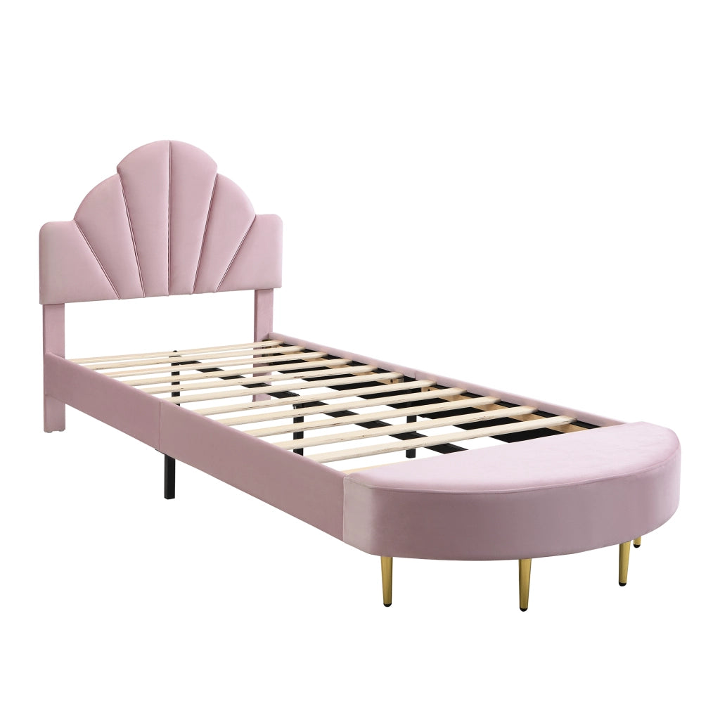 Upholstered Bed;90x200 cm;with velvet headboard;including bench;pink
