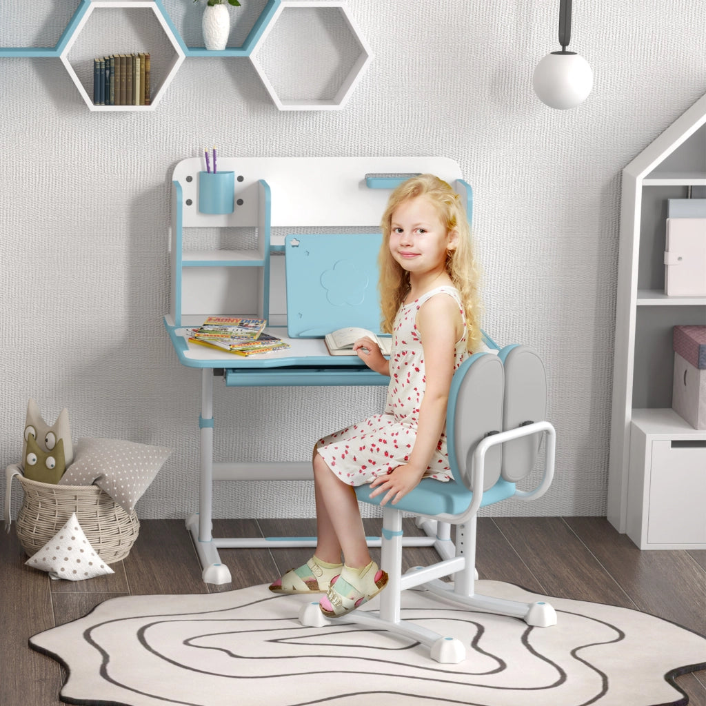 Scrivania per Bambini Regolabile con Sedia, Cassetto e Scaffale ¨C Minimal ¨C Blu