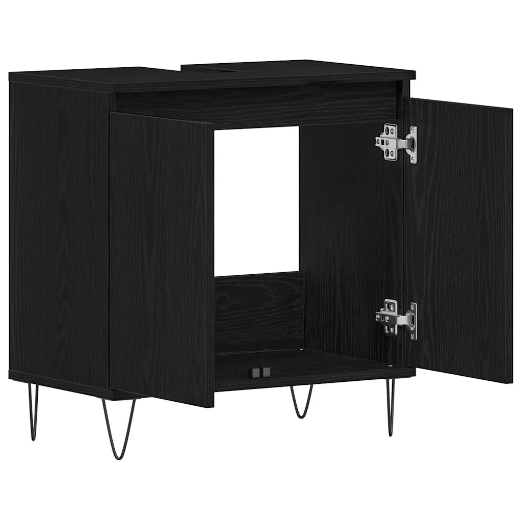 Armadio per Lavabo da Bagno-Armadietto da bagno-Mobiletto da bagno Rovere Nero 58 x 33 x 60 cm 653975