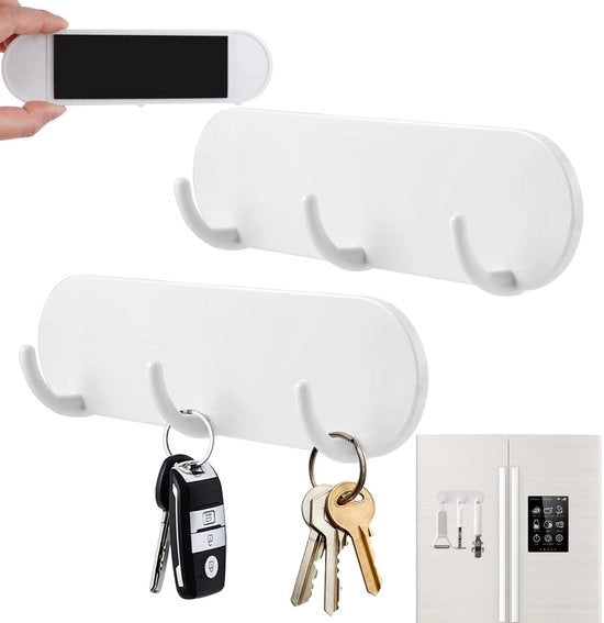 Sostegno magnetico per chiavi - Pannello per chiavi senza perforazione - Bianco - Montaggio alla parete - Forti magneti - Adatto per ingresso e cucina