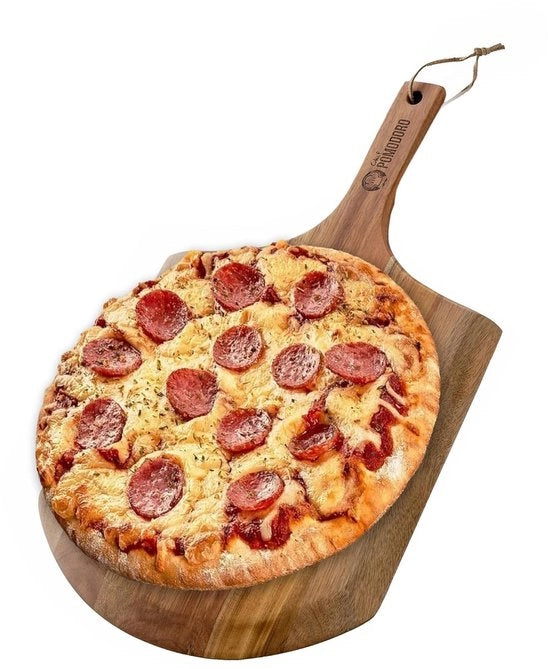 Spieditore per pizza in acacia 30 cm con manico lungo per protezione extra contro ustioni - Leggero e facile da utilizzare - Ideale come accessorio per forno Spieditore per pizza