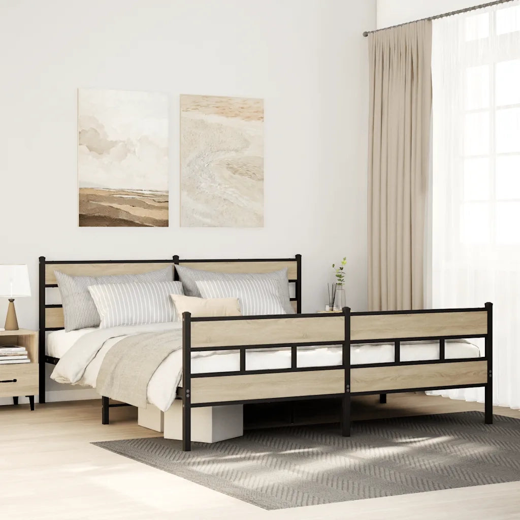 Letto matrimoniale | Letto per adulti | Giroletto senza Materaso in Metallo Rovere Sonoma 180x200 cm