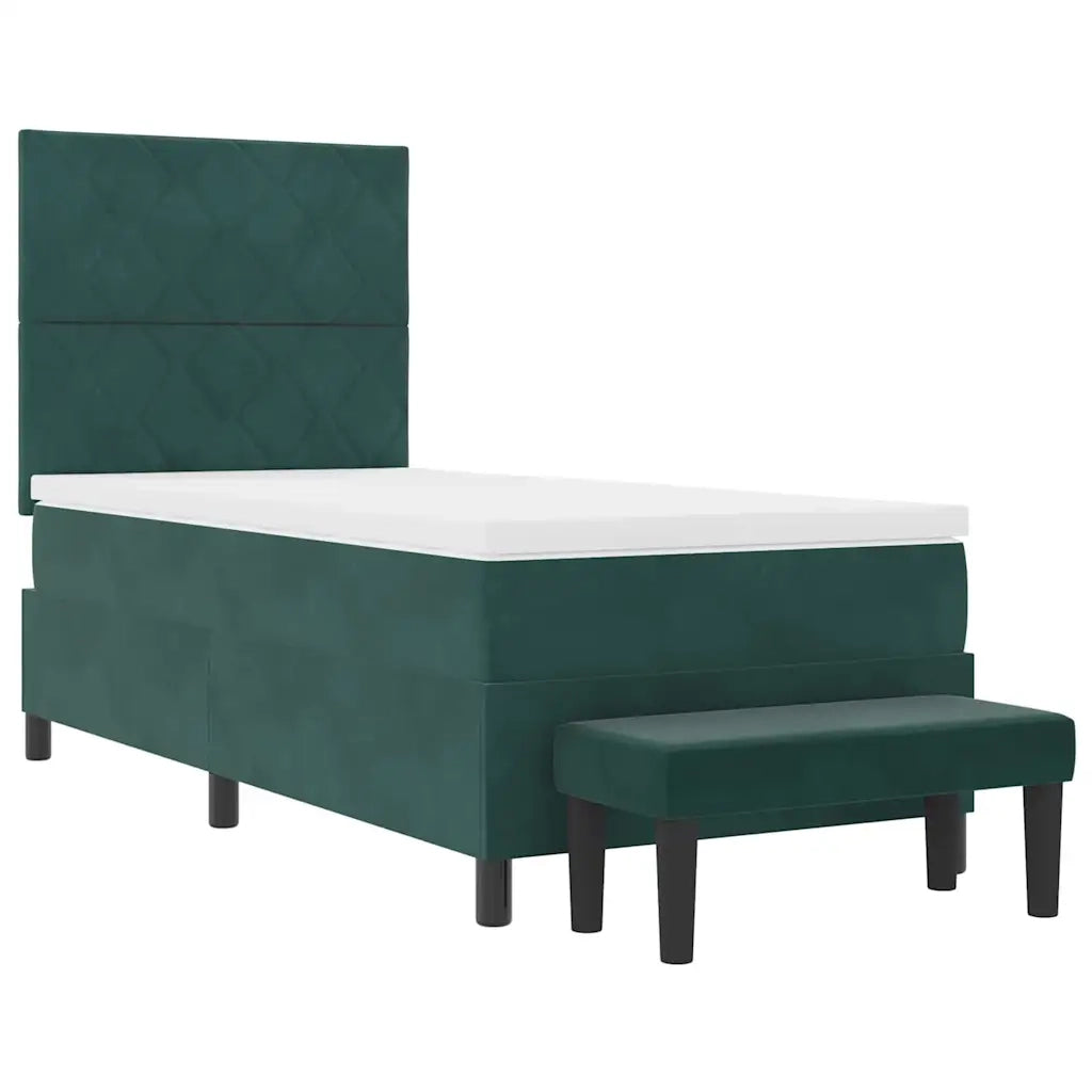 Letto a molle con materasso Verde Scuro 100 x 200 cm Velluto