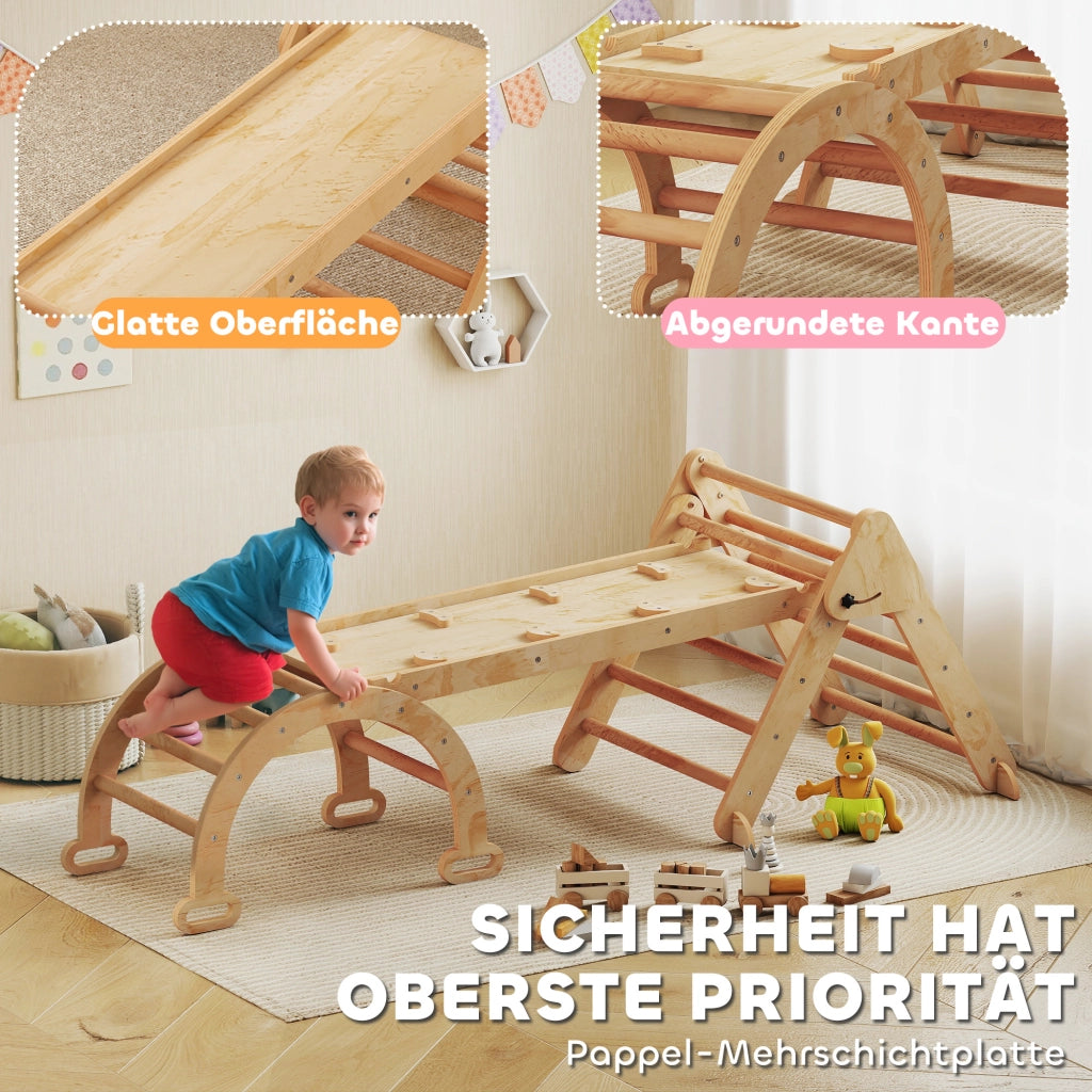 Set giochi arrampicata 7 in 1 con scala arco rampa scivolo parete ¨C Xylo ¨C legno pieghevole bambini 1,5-4 anni