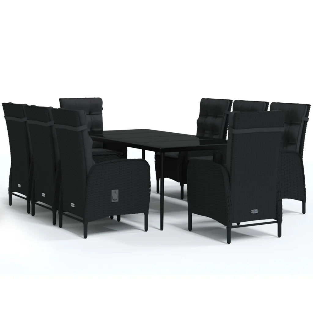 Set da Pranzo da Giardino 9 pz con Cuscini Nero 3099370