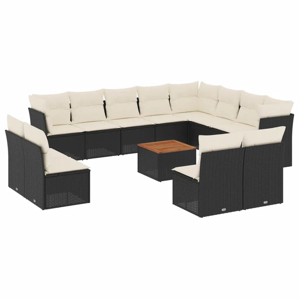 Set Divani da Giardino 13pz con Cuscini Nero in Polyrattan 3223928
