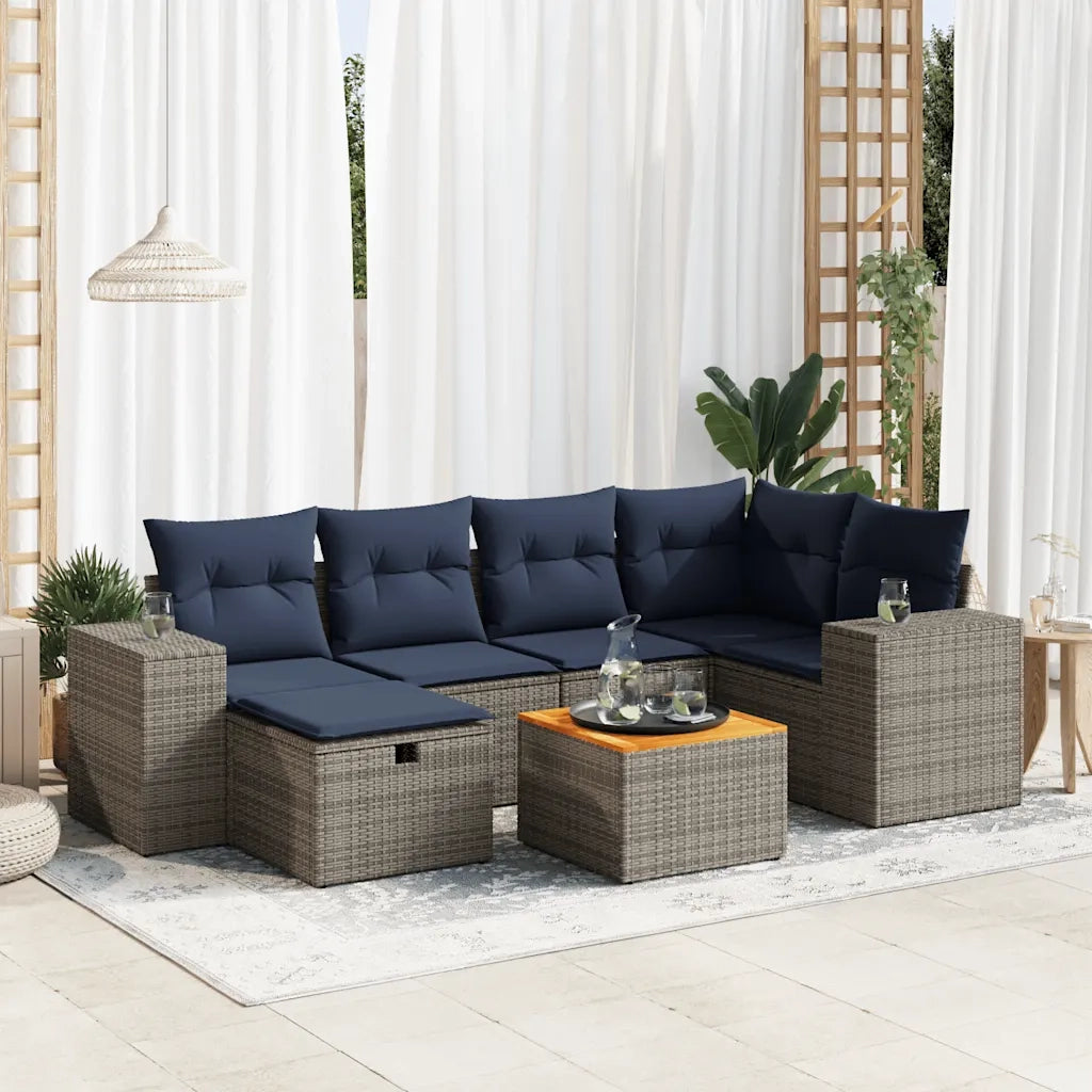 Set Divani da Giardino 7 pz con Cuscini Grigio in Polyrattan 3325876