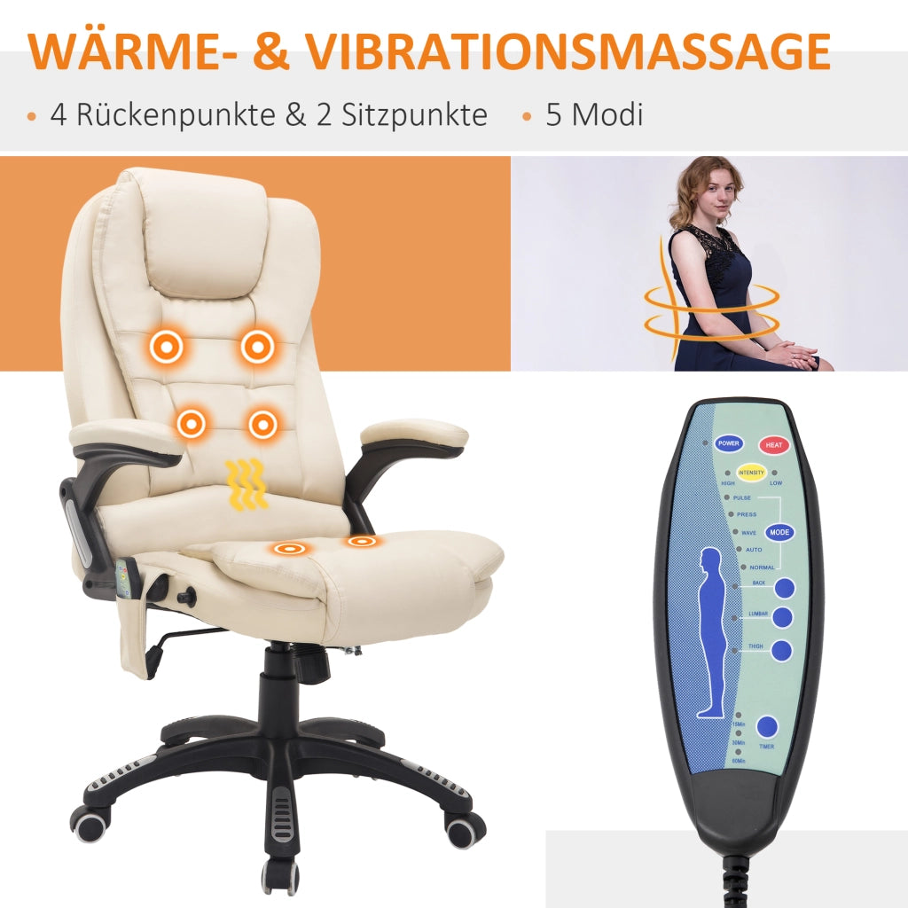 Sedia da ufficio con massaggio e riscaldamento ¨C zephmum ¨C regolabile in altezza, crema e nero