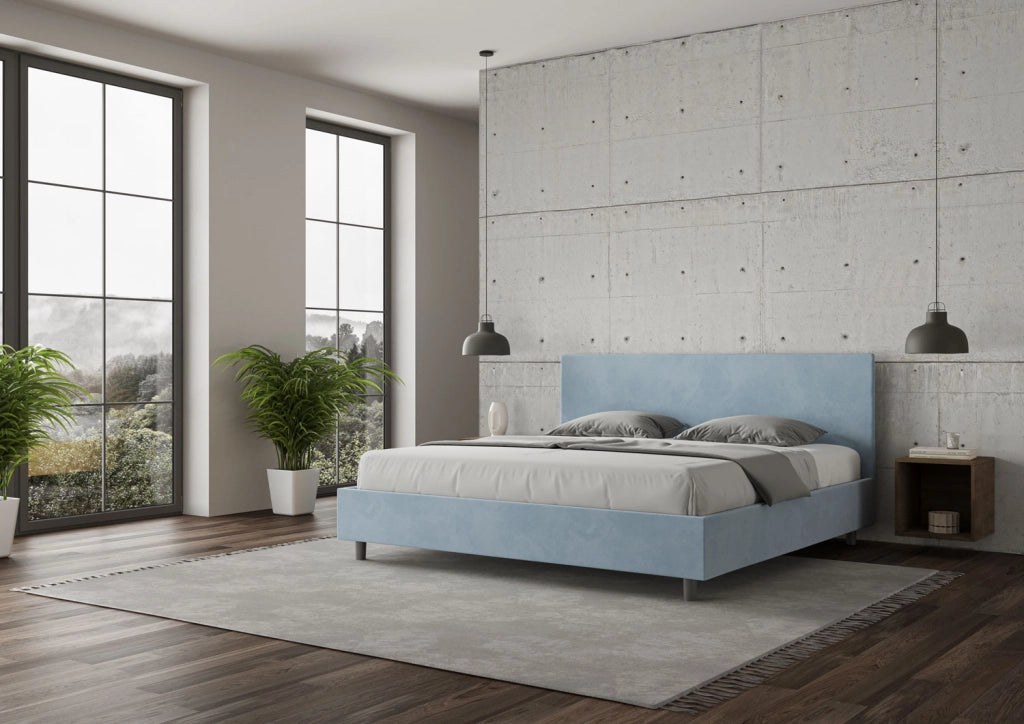 BS COM Letto con rete imbottito 180x190 microfibra azzurro