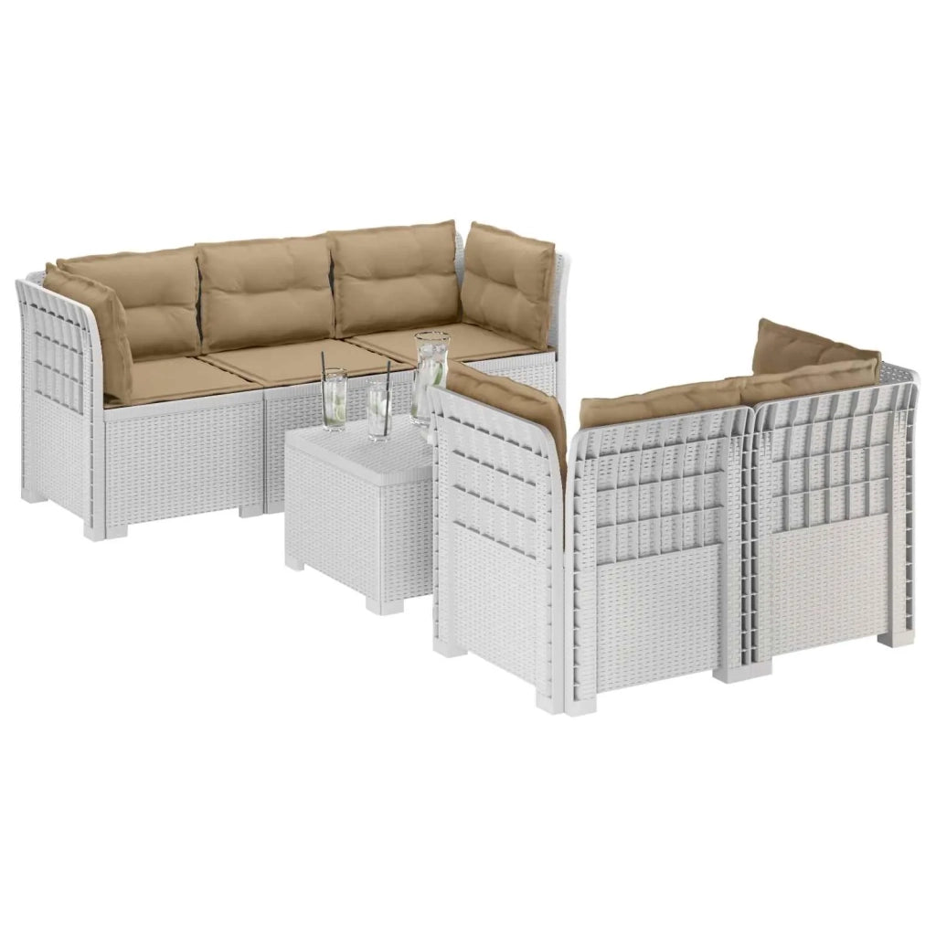 Divano da Giardino 5 Posti con Cuscini Stile Rattan PP Bianco 3443916