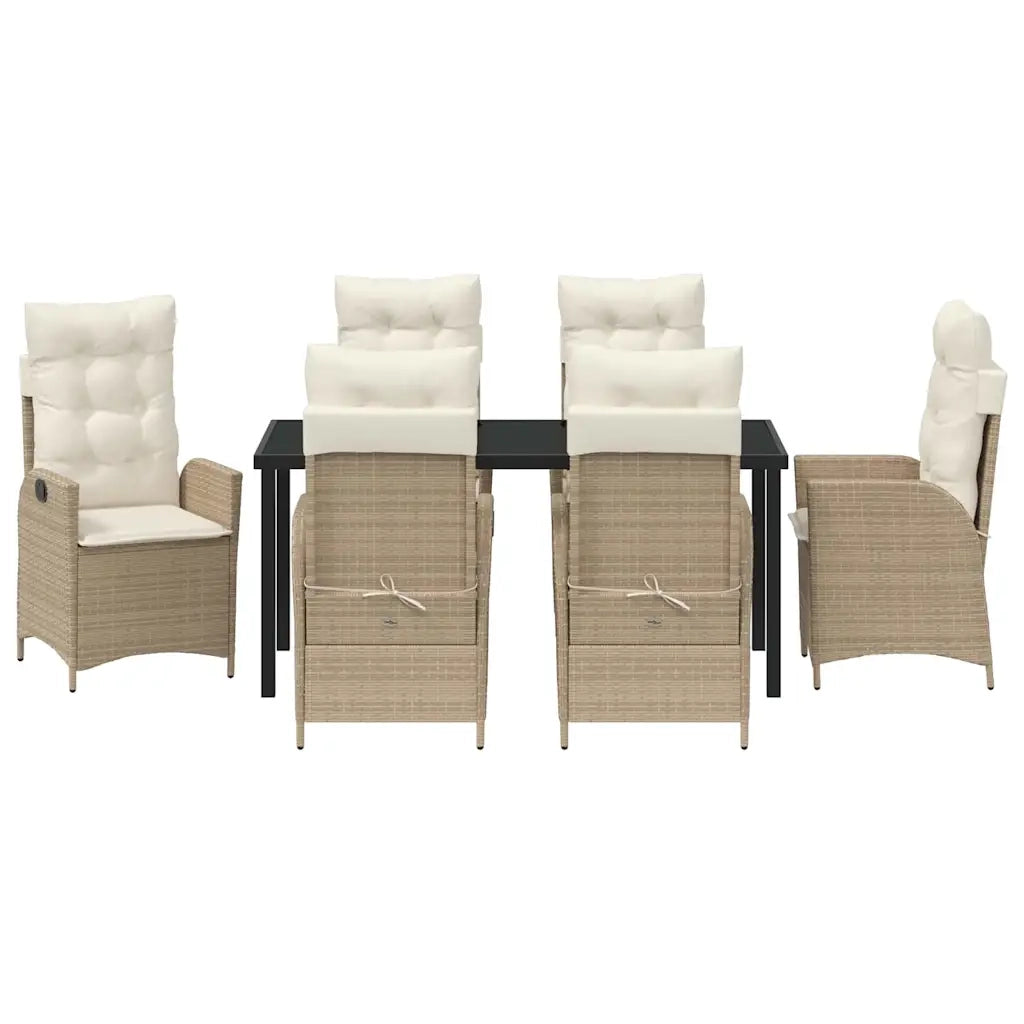 Set da Pranzo per Giardino con cuscino 7 pcs Beige polyrattan