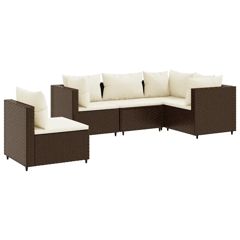 Set Divani da Giardino 5 pz con Cuscini Marrone in Polyrattan 3308153