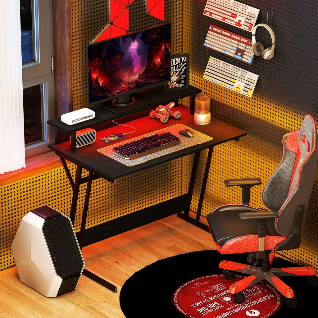Scrivania Gaming con LED e Ripiani 100x60 cm ¨C Minimal ¨C Nero