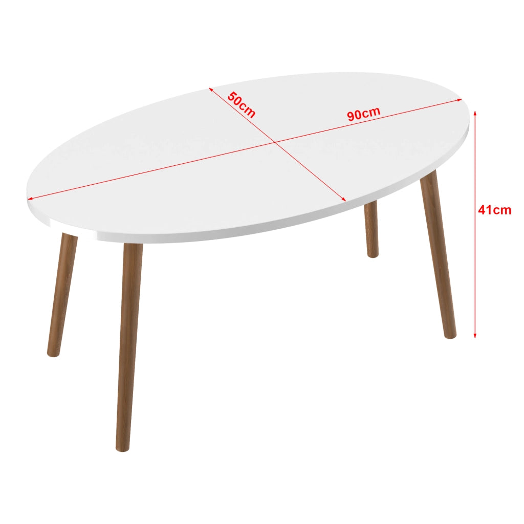 Tavolino Basso da caffè 'Sindal' (AxLxP) 41 x 90 x 50 cm Tavolino da Salotto con Gambe in Legno e Piano Ovale - Bianco [en.casa]