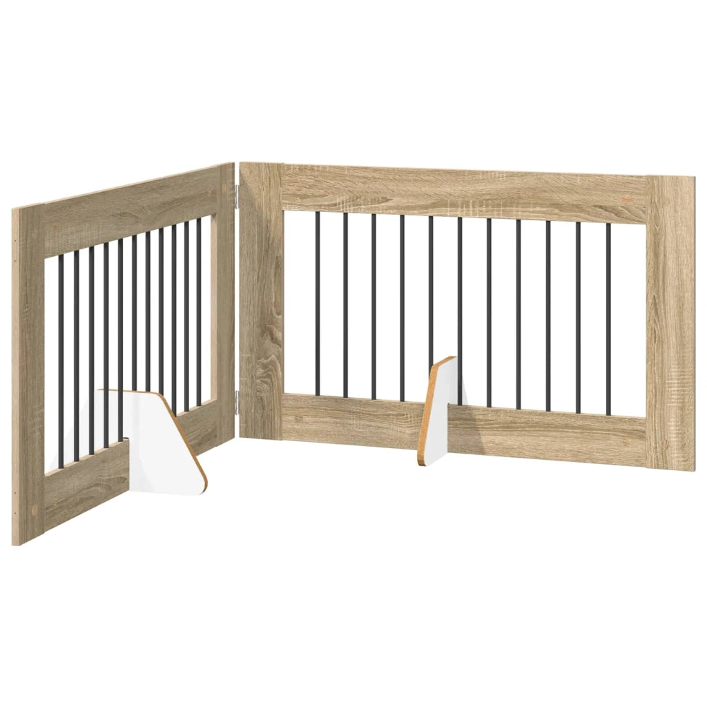 Cancello per cani pieghevole con supporti 2 pz Rovere Sonoma 892110