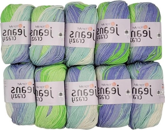 Maglia Jeans Crazy 8208 Lana Cotone Gradiente 10 x 50 g - Verde Blu Crema