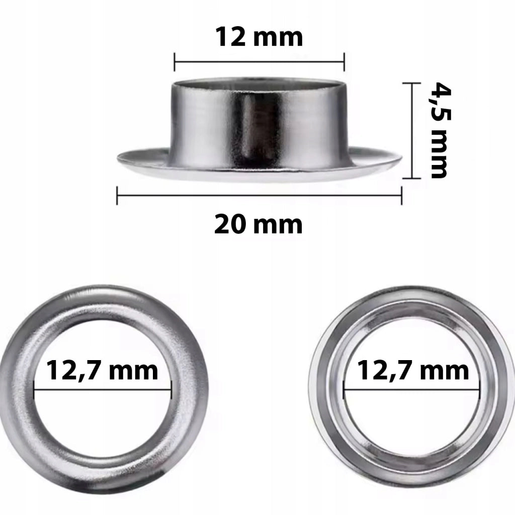 Set Occhielli Metallo 12mm ProKit – 100 Pezzi con Punzonatrice e Rivettatrice