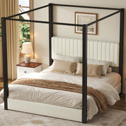 LETTO a Baldacchino 180x200 cm Imbottito in Velluto Beige e Nero