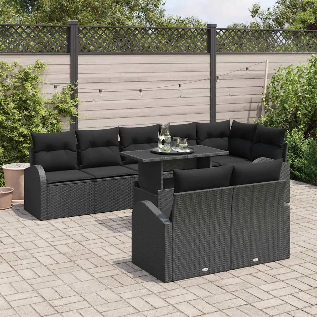 Set Divano da Giardino con archiviazione 9 pcs Nero polyrattan