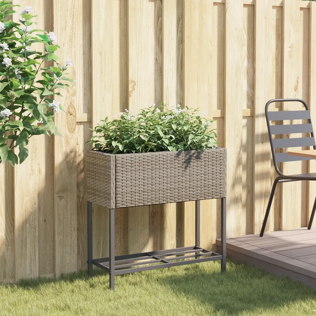 Fioriera da Giardino con Ripiano Grigia in Polyrattan 366389