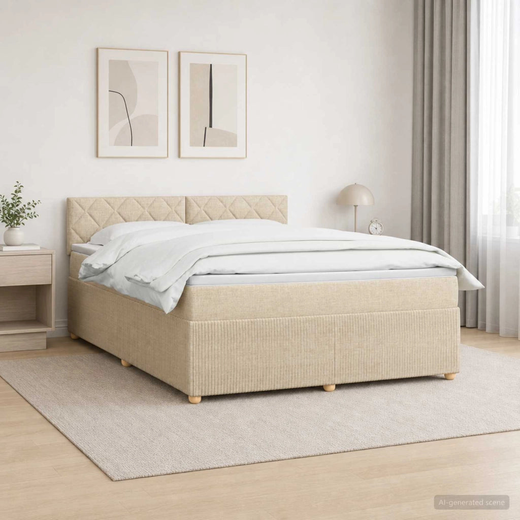 Letto box spring con materasso Crema 160 x 200 cm Tessuto 3452979