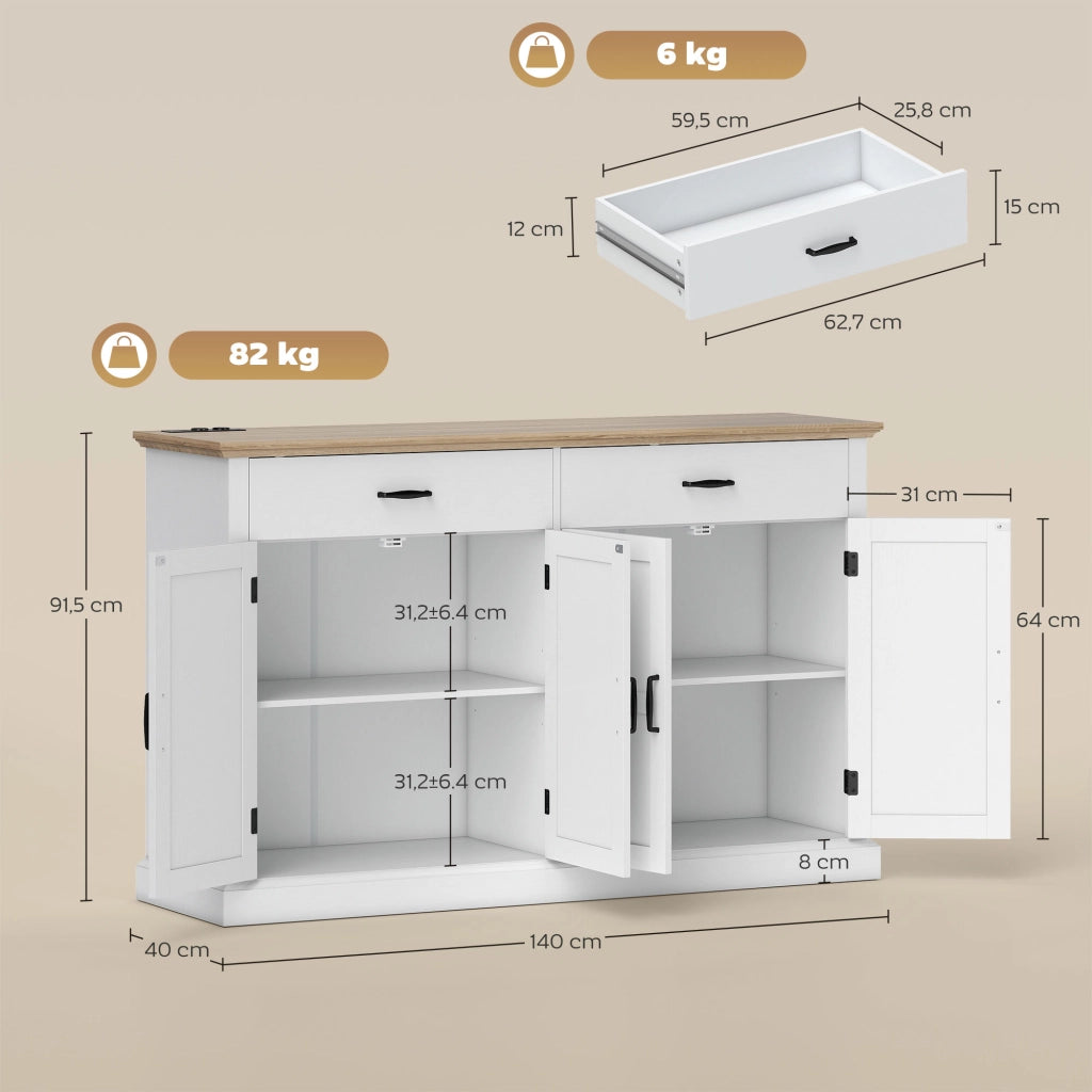 Mobile TV con USB e multipresa ¨C zephmum ¨C 2 ante a libro, 2 cassetti, scaffali regolabili, bianco