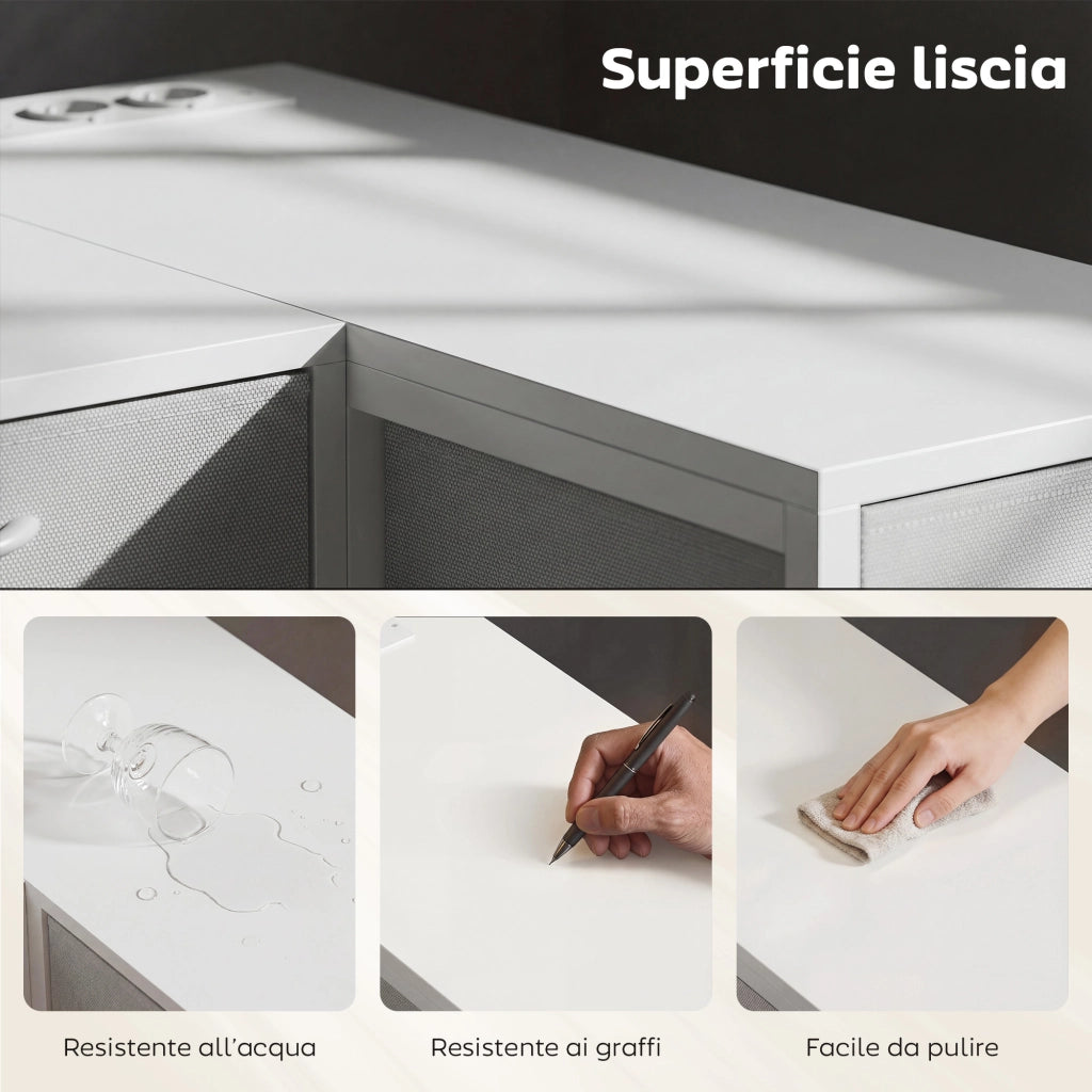 Scrivania Angolare con Cassetti in Legno e Acciaio ¨C Minimal ¨C Bianco 126x48x80