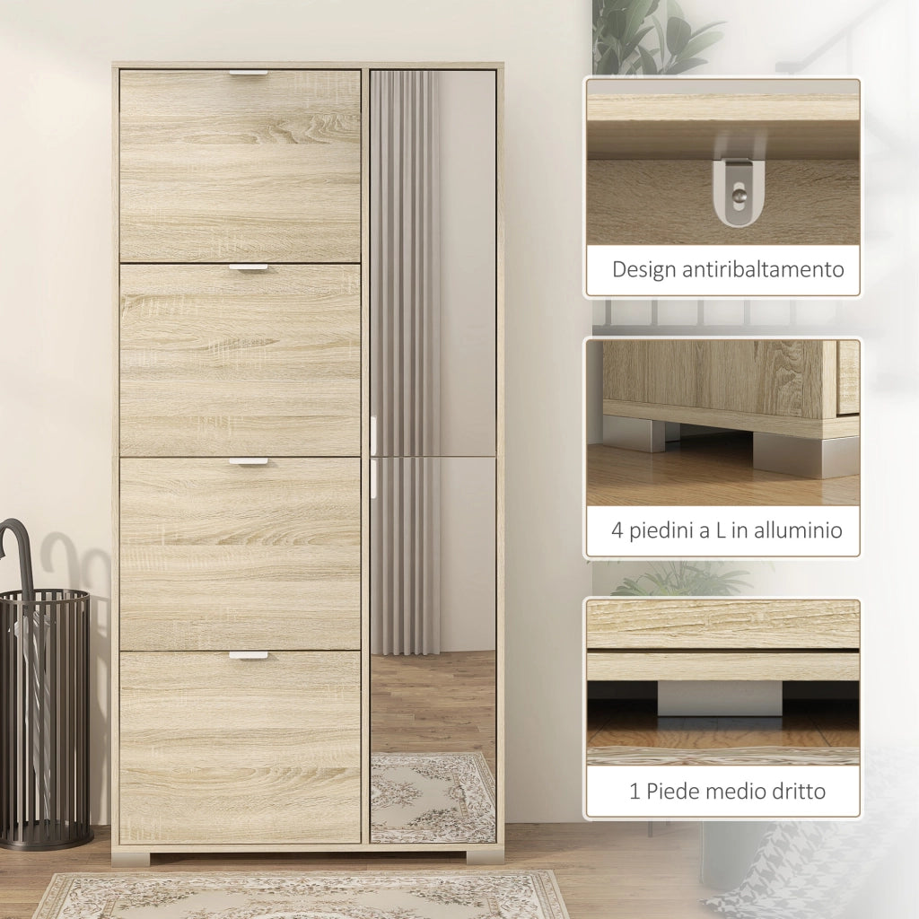 Armadio Scarpiera con Specchio e Cassetti ¨C Minimal ¨C Rovere 82x30x168cm