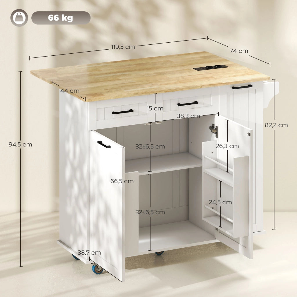 Tavolo da cucina mobile con presa e USB ¨C zephmum ¨C bianco