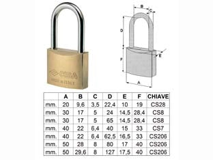 LUCCHETTO IN OTTONE ARCO LUNGO LUNGHISSIMO 22011  mm.50 (art.22011500)    CISA