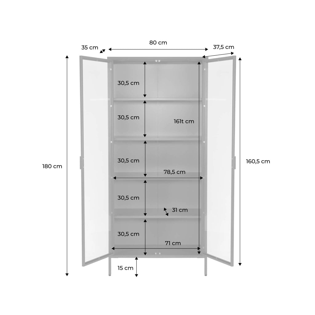 Credenza in acciaio e vetro temperato 2 porte, 180cm, blu