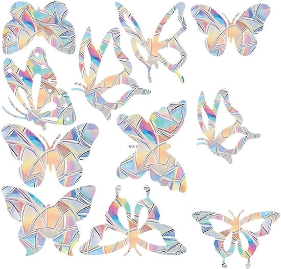 Sticker per finestra per protezione degli uccelli - 16 pezzi - Farfalle/Suncatcher - Foglio per protezione dagli uccelli - Disegno prismatica - Effetto arcobaleno - Sticker per finestra