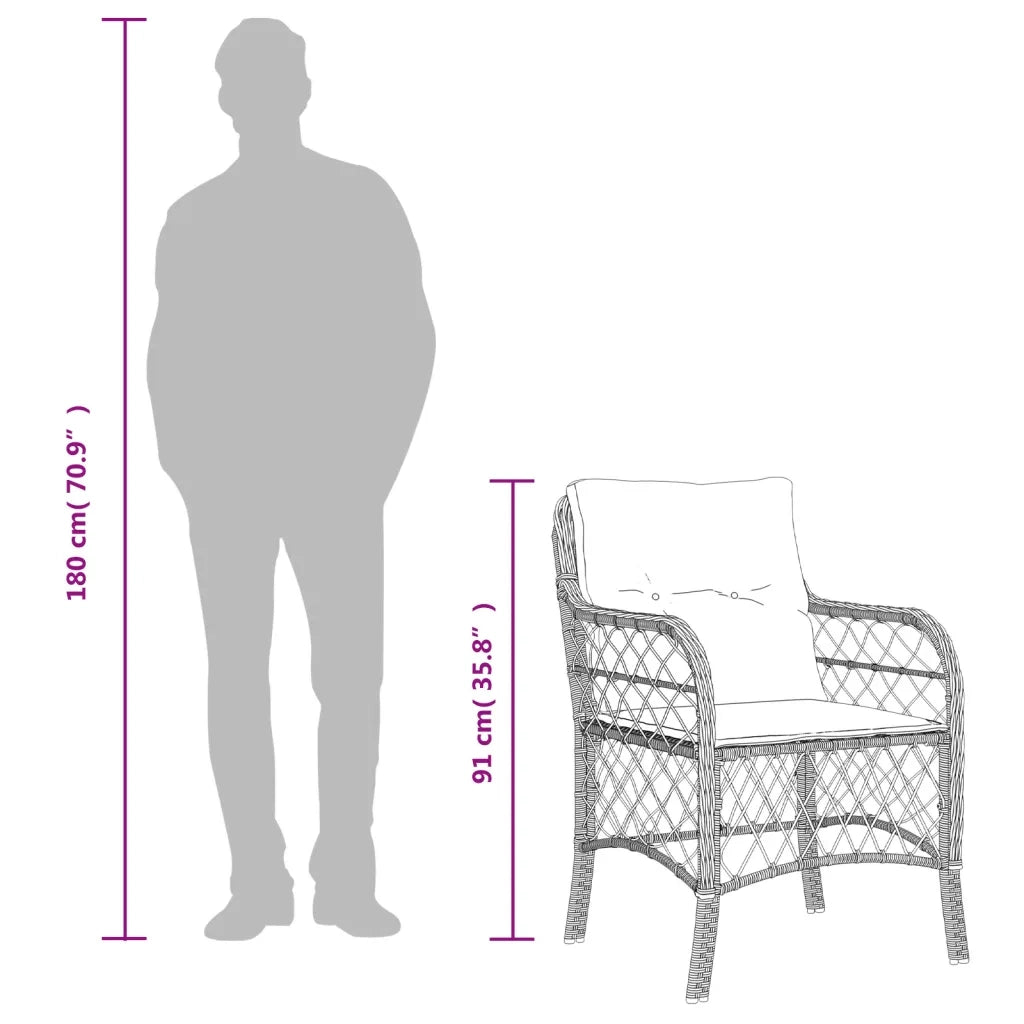 Set da Bistrò 3 pz con Cuscini Nero in Polyrattan 3212018